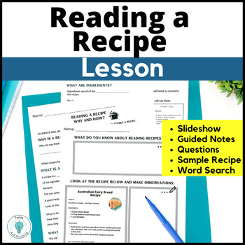 Preview of Reading a Recipe Worksheet and Lesson Plan for FCS and Life Skills Culinary Arts