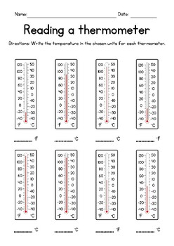 Preview of Reading a Thermometer - Fahrenheit and Celsius Temperature FREEBIE