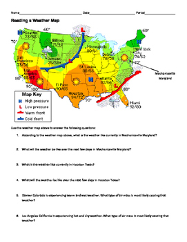 Ngss Ms Hs Weather And Climate Reading A Weather Map Worksheet