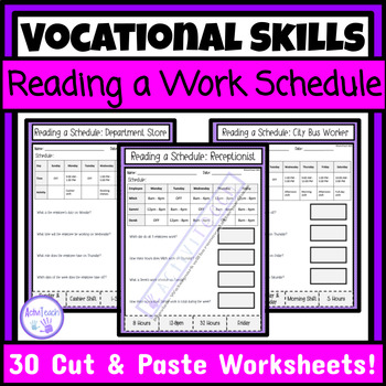 Preview of Reading a Work Schedule Cut and Paste Worksheets Employability Skills Activities
