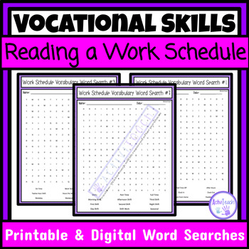 Preview of Reading a Work Schedule Word Searches Worksheets Packet Employability Skills