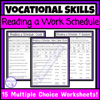 Preview of Reading a Work Schedule Worksheets Packet Employability Skills Special Education
