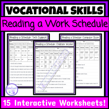 Preview of Reading a Work Schedule Worksheets Packet Employability Skills Special Education