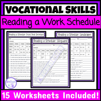 Preview of Reading a Work Schedule Worksheets Packet Employability Skills Vocational Skills