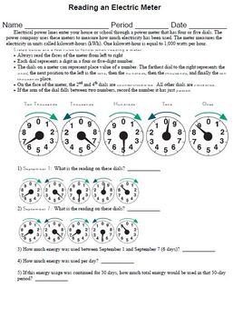 Reading An Electric Meter Worksheet For Physical Science By Chem Queen