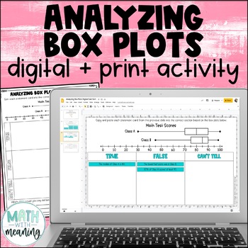 Preview of Box and Whisker Plot Digital and Print Card Sort - Reading and Analyzing