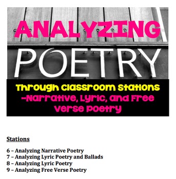 Preview of Reading and Analyzing Narrative, Lyric, and Free Verse Poetry Classroom Stations
