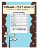 Reading and Literacy Informal Assessment - Checklist of Re