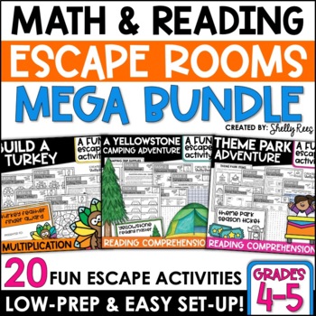 Preview of Reading and Math Escape Room MEGA BUNDLE Reading Comprehension and Math Review