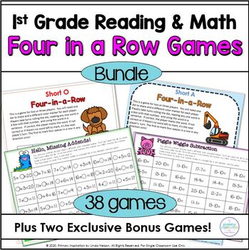 Preview of Reading and Math Games | First Grade Four in a Row Bundle