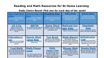 Preview of Reading and Math Technology Choice Board