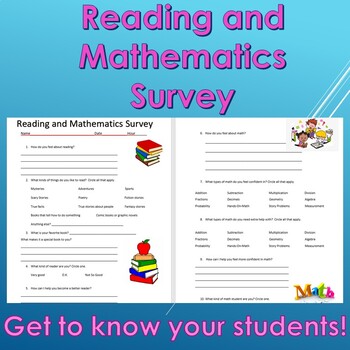 Preview of Reading and Mathematics Survey--First Day of School Activity