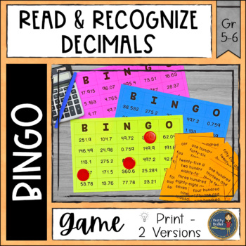 Preview of Read & Recognize Decimals BINGO Math Game -  Place Value Math Review Activity