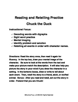 Preview of Reading and Retelling Practice with Chuck the Duck