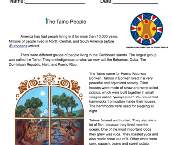 Preview of Reading and Writing About the Taino