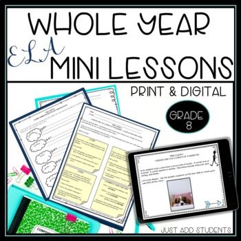 Preview of Reading and Writing Bundle for Grade 8 Mini Lessons Back to School