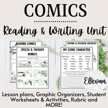 Preview of Reading and Writing Comics Unit Plan | Lesson Plans Activities Worksheets Games