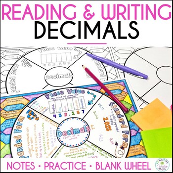 Preview of Reading and Writing Decimals Notes Doodle Math Wheel Guided Notes and Practice