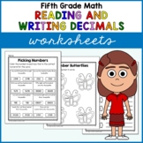 Reading and Writing Decimals Worksheets Fifth Grade Math N