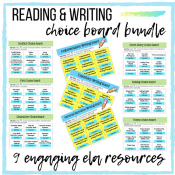 Preview of Reading and Writing Digital Choice Board- 9 Choice Boards-6th, 7th, 8th Grade