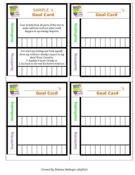 Preview of Reading and Writing Goal Cards