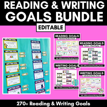 Preview of Reading and Writing Goals Bundle - EDITABLE Student Learning Goals & Display