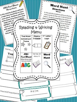 Preview of Reading and Writing Menu