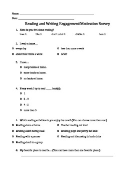 Preview of Reading and Writing Motivation Survey - For Students and Parents