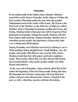 Preview of Reading and informational writing on Ramadan