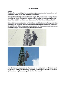 Preview of Reading and questions for sub work: The Watts Towers