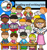 Reading and writing kids clip art- Color and black/white