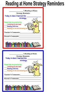 Preview of Parent Resource-  Reading at Home Reminder Cards