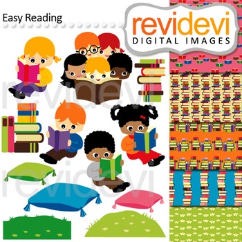 Preview of Reading clip art - kids, read, book - clipart