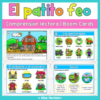 Preview of Reading comprehension Boom Cards in Spanish | El Patito feo 