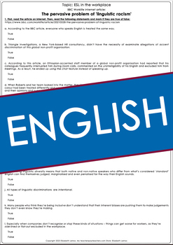 Preview of Reading comprehension: ESL in the Workplace - ENGLISH (ESL B1-B2)