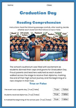 Preview of Reading comprehension End of year and TRUE OR FALSE questions 2024 choices