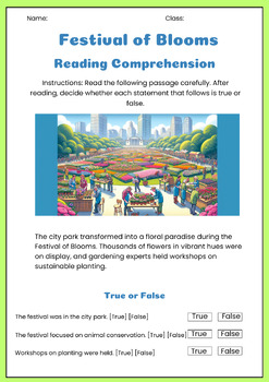 Preview of Reading comprehension May passages and TRUE OR FALSE questions 2024 choices