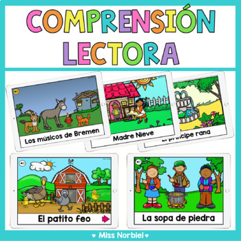 Preview of Reading comprehension in Spanish Boom Cards | Comprensión lectora bundle