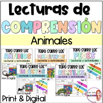 Preview of Reading comprehension in Spanish about animals - mammals - reptiles