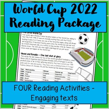 Preview of Reading comprehension package:The Soccer World Cup in Qatar, 2022. 4 ACTIVITIES!