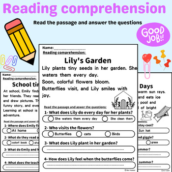 Reading comprehension passage ,seasons, school, picnic, forest, garden ...