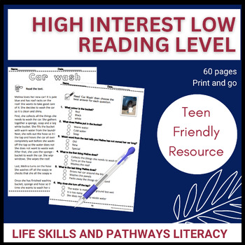 Preview of High interest low reading level passages and questions for life skills