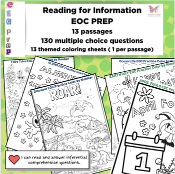 Preview of Reading for Information Color By Number Reading Comprehension EOC prep Growing