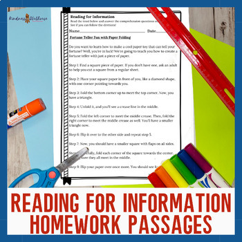 Preview of Reading for Information Homework Pages with Step by Step Instruction Passages