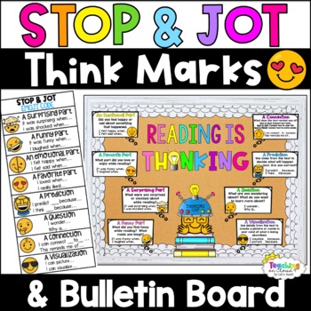 Preview of Emoji Reading is Thinking Stop and Jot Bookmarks Reading Log Homework
