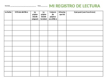Reading log in Spanish - Registro de lectura semanal – Bilingual Marketplace