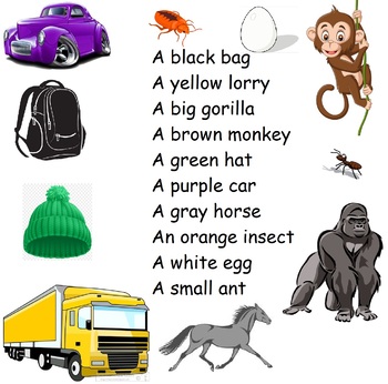 Preview of Reading practice. Colours and easy words. Matching worksheet