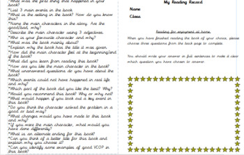 Preview of Reading record template self-differentiated
