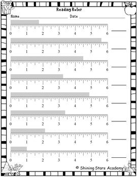 Reading the Ruler 6 Inches Worksheet Math Problems by Shining Stars Academy