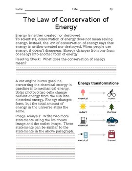 Preview of Reading to Learn Physics / Science - The Law of Conservation of Energy - Basic U